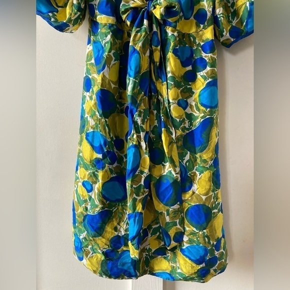 Rebecca taylor 100% silk bright pear fruit print midi dress tie front - Picture 6 of 13